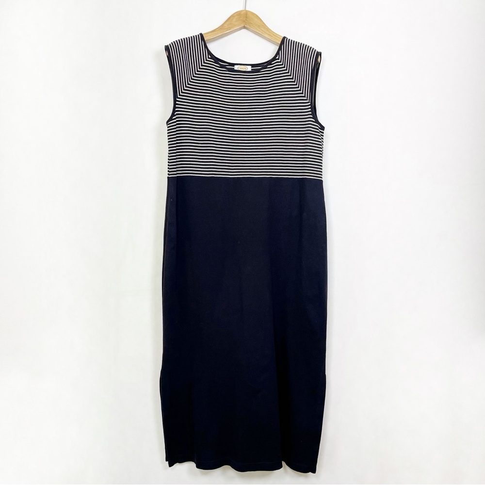 Talbots Navy Blue and White Cotton Striped Sleeveless Midi Dress‎ Size XL